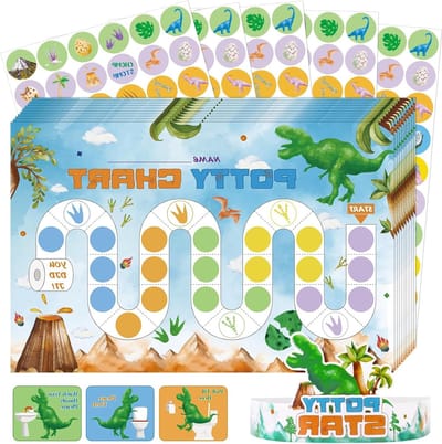 Dino Potty Training Beloningsschema - 10 Bladen met 300 Stickers en Een Kronen voor Peuters om Zindelijkheid te Bevorderen