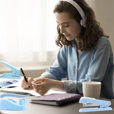 Stunq® Multifunctioneel Schreibtischset met Blauwe Elementen voor Professionele Ruimtes