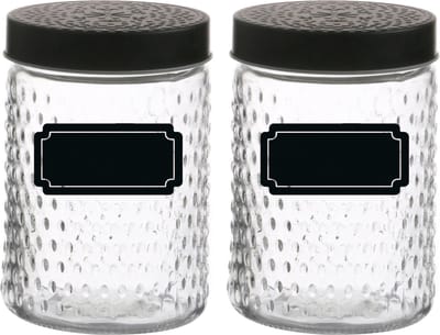 Voorraadpot/bewaarpot Roma - 4x - 1L - glas - zwart - incl. etiketten