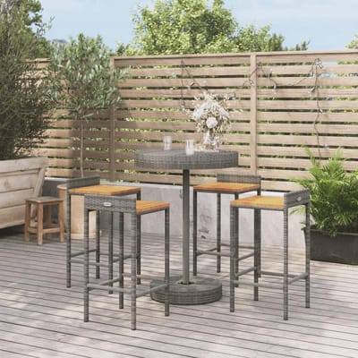 Tuinbarset 5-delig - Buitenmeubilair - Terras Ontspannen - Weerbestendig polyrotan - 4 Krukken - Grijs