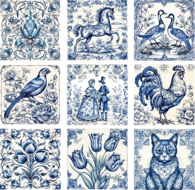 9 stuks 15x15cm Delfts Blauw tegelstickers - badkamer, keuken en toilet - zelfklevend - peel and stick - decoratiestickers - plakfolie stickers - backsplash