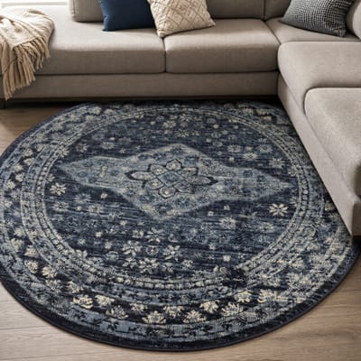 Muratap Vintage rond vloerkleed navy- 160 cm rond