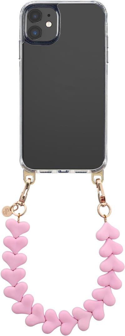 Selencia Transparant Hoesje met Haakjes inclusief Hartjes Polskoord - Geschikt voor Apple iPhone 11 - Cotton Candy