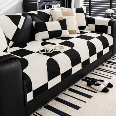 Chessboard Chenier sofa cushion four seasons new non-slip straight row sofa seat cushion anti-cat scratch cover cloth blanket 70*70cm black