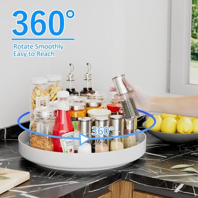 Famanu - Lazy Susan Organizer - 13 inch metalen draaitafel voor keuken kruidenrek voorraadkast badkamer aanrecht koelkast tafel opslag, wit