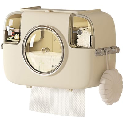 Support Mural Boîte à Mouchoirs Faciaux en Plastique Imperméable Organisateur pour Salle de Bain beige