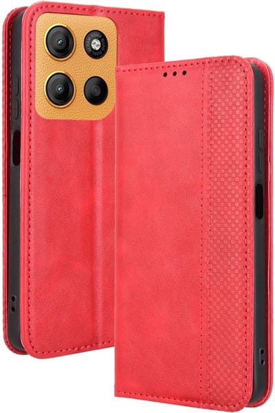 Coverup Hoesje - Geschikt voor Motorola Moto G15 / G17 (Power) Hoesje - Coverup Vintage Style Book Case - Rood