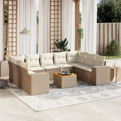 vidaXL - 10-delige - Loungeset - met - kussens - poly - rattan - beige