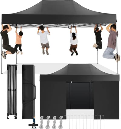 Partytent – Opvouwbare Tent – Tuinkamer – Overkapping – Waterdicht – 3x4,5 Meter – UV-Beschermd - Zwart