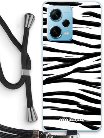 Case Company® - Hoesje met koord geschikt voor Xiaomi Redmi Note 12 Pro Plus hoesje met Koord - Zebra pattern - Telefoonhoesje met Zwart Koord - Bescherming aan alle Kanten en Over de Schermrand