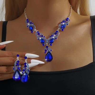 3-delige damessieradenset met strass kristallen ketting oorbellen, bruidsaccessoires brown