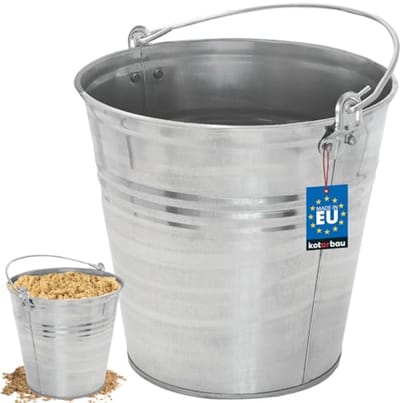 KOTARBAU® Robuuste Zinkemmer, Tuinemmer, Verzinkt Staal, 7 L, Zilver, Cementemmer, Mortel Emmer, Bouwemmer, met Handvat