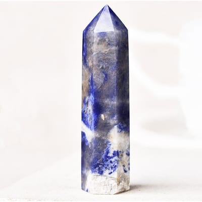 Blauwe Sodalith Steen Enkelpuntige Zeshoekige Prisma Blauwe Steen Punt Staf Toren Huisdecoratie Cadeaus Kristallen Ambachten Ornament