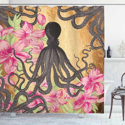 ABAKUHAUS – Douchegordijn Kraken-bladeren – 175 x 220 cm – Lichtbruin roze