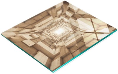 Glazen keukensnijplank met grafische houten tunnel 60x52 cm
