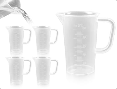 Dailygoods- Maatbekers Set van 4 - Transparante Maatbekers 100 ml - V-vormig Mondstuk - Duurzaam PP-Materiaal - Nauwkeurige Metingen - Comfortabele Greep - Doseerbeker