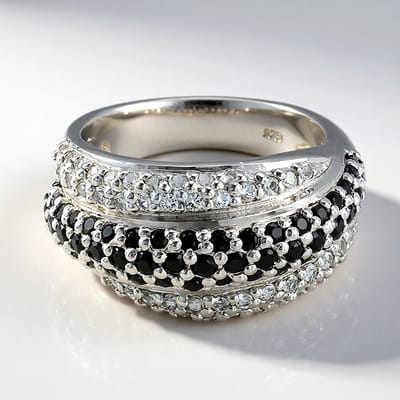 Cavill - 925 Sterling Zilveren Ring met 1,577 ct Zwarte Spinel & Witte Topaas - Modern Elegant Ronde Briljant Pavé - Maat 17