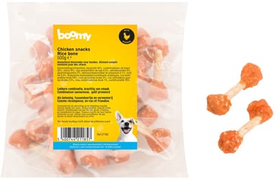 Boomy - Harde hondensnacks - Hondensnoepjes - Kauwbot hond - Knapperige halters met rijst en kip - 500g