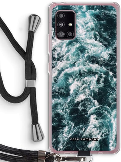 Case Company® - Hoesje met koord geschikt voor Samsung Galaxy A51 5G hoesje met Koord - Zee golf - Telefoonhoesje met Zwart Koord - Bescherming aan alle Kanten en Over de Schermrand