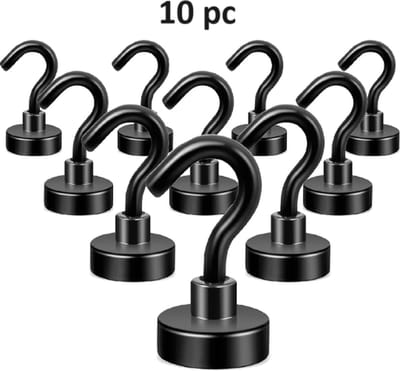 TLVX 10 stuks Grote Haak magneten Zwart 20mm x 36mm / Erg sterk / 9 KG trekkracht / Magnetische ophanghaak / Magneet met haak / Metalen haak / Deurmagneet haak voor sleutels / Koelkast magneet handdoek / Gereedschap / Foto magneet / Handdoekhaak