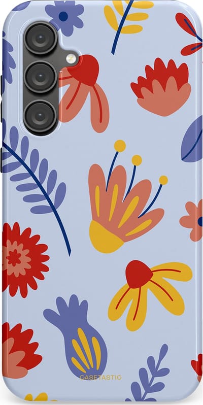 Casetastic hoesje geschikt voor Samsung Galaxy S23 FE - Dubbellaagse bescherming - Bloemenwind - Fashion Case - Lichtblauw Terracotta Geel