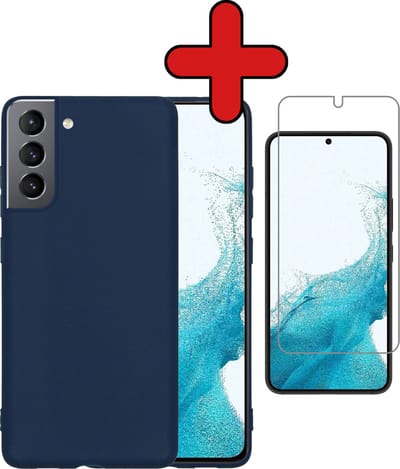 Hoesje - Met Screenprotector - Geschikt voor Samsung Galaxy S22 - Sterk & Shockproof - Telefoon Hoes - Back Cover - Siliconen Case - Telefoonhoes - Donkerblauw