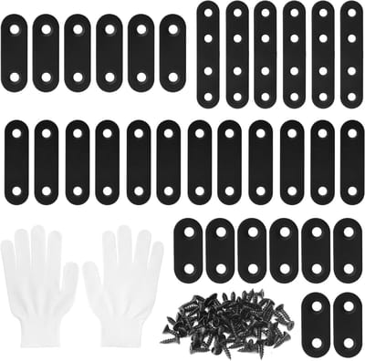 Set van 32 RVS Hoekverbinders voor Houten Meubels - Diverse Maten, Perforated Platen met Schroeven en Handschoenen voor Meubelreparatie