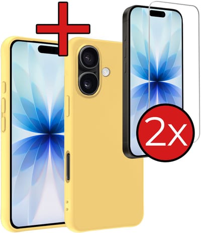 Hoesje - Met 2x Screenprotector - Geschikt voor Apple iPhone 17 - Sterk & Shockproof - Telefoon Hoes - Back Cover - Siliconen Case - Telefoonhoes - Geel