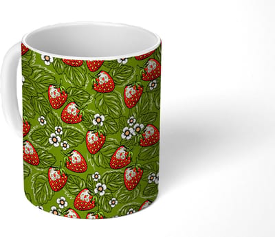 Mok - Koffiemok - Bloemen - Aardbei - Bladeren - Vegan - Patronen - Mokken - 350 ML - Beker - Koffiemokken - Theemok