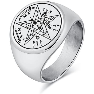 Joodse Tetragrammaton Hebreeuwse Pentagram Ringen Roestvrij Staal Pentakel Ring voor Mannen Hekserij Kracht Bescherming Amulet Sieraden 10 gray