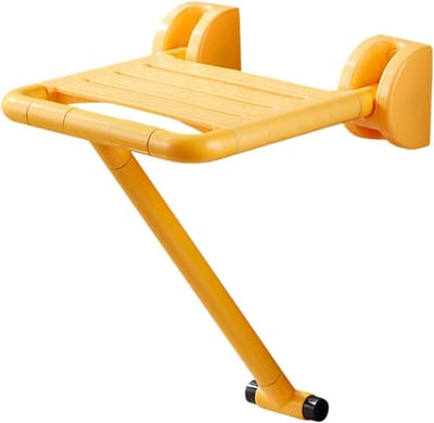 Douchestoel Opvouwbaar - Badkruk Wandmontage - Veilig Douchen - Verstevigde Driehoekbevestiging - 41cm x 34cm - Geel