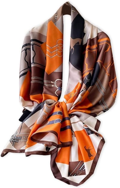 Stijlvolle Zijden Sjaal voor Dames met Retro Paard en Polka Dot Patroon - Grote Vierkante Sjaal, Zachte Wikkel en Zonnebrand Hoofddoek voor Elk Seizoen