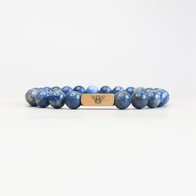 Ava&Imber Heren Armband Lapis Lazuli Maat M 19 cm | Edelsteen Blauw 8mm met Stainless Steel RVS | Elastieken Herenarmband