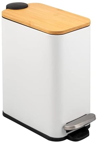 Moderne afvalemmer met bamboedeksel en soft-close mechanismen - 5 liter