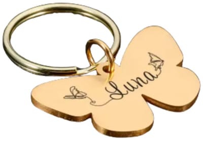 Hondenpenning Vlinder | RVS hondenpenning Gouden Vlinder | Dogtag Vlinder inclusief Graveren | Penning Vlinder Goud | Petshop Seven