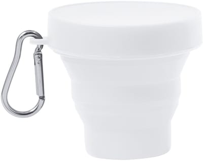 Opvouwbare siliconen beker met deksel en karabijnhaak - Wit - 160ml