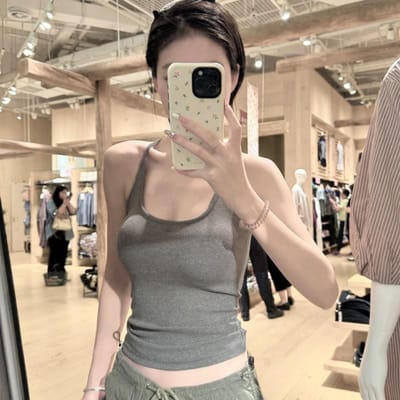 Zwart Bretelvest voor Dames Slim Fit Sportief Basis T-shirt Sexy Borstvulling Mouwloze Top Zomer L beige