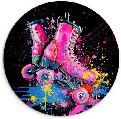 WallCircle® Wandcirkel 120x120 cm - Muurcirkel Graffiti - Sport - Rolschaatsen - Skating - Hobby - Roze Verf - Muurdecoratie woonkamer - Wanddecoratie slaapkamer - Kamer decoratie accessoires - Ronde schilderijen - Woonaccessoires Binnen