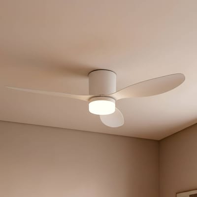 Lucande LED plafondventilator Kayu, wit, DC, stil, Ø 132 cm