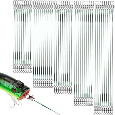 Dailygoods- Leider Set 50-delig - Stalen Leaders 4/6/8/10/12 inch - Corrosiebestendig - Vishaak met Wartels - Duurzaam en Flexibel - Hoge Treksterkte 40lb - Vislijn