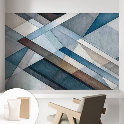 Coloray Behang - Abstracte geometrie Behangrol - 104x70 cm - Blauw Behang - Voor liefhebbers van modern design - Behang Voor op kantoor, voor de woonkamer, voor de slaapkamer - Muurbehang Geometrie