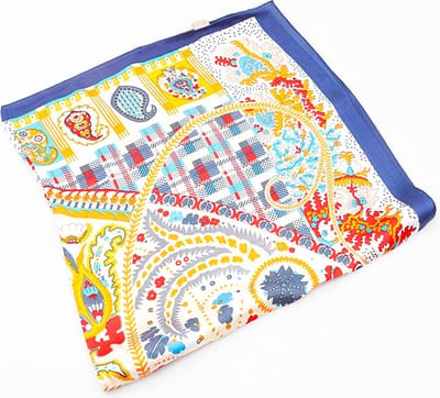 Dames neksjaal Mara fantasiemotief donkerblauw wit oranje zwart rood turquoise 70x70