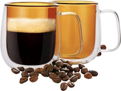 Luxe dubbelwandig theeglazen - Thermische glazen met oor - Dubbelwandige glazen - Koffieglazen - Theeglas - Cappuccino glazen - Latte macchiato glazen - 300 ml - 2 stuks - Bruin/karamel