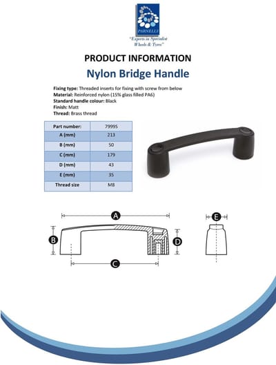 Nylon bruggreep – hartafstand 179 mm – M8 messing schroefdraad