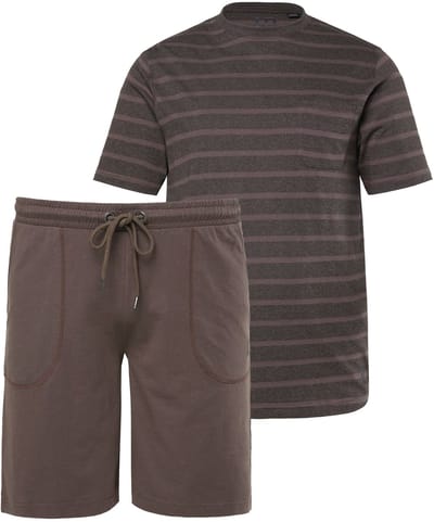 JP 1880 - Heren - Pyjama thuispak tweedelig gerimpeld - Hazelnoot - Maat XL
