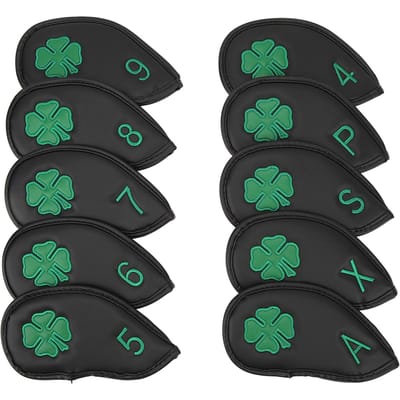 10 STUKS Golfclub Hoofdbeschermers Klavertje Vier Patroon PU Waterdicht Delicate Golf IJzer Beschermers Set black