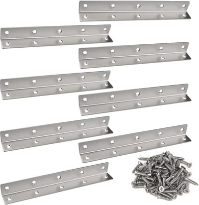 L-vormige hoekverbinders - Meubelsteunen - Meubels Versterken - Roestvrij Staal - 225 x 27 x 27 mm - Zilver