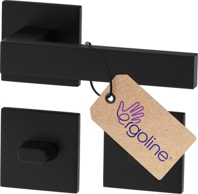 Zwarte Deurbeslag CUBE, Deurbeslag set Binnendeur, Deurklink Set, Deurklink Op Vierkante Rozet met WC-rozet/badkamer, Mat Zwart, Deurkruk, Incl. Bevestigingsmateriaal - Terugslagveer