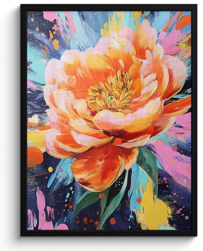 Poster in lijst - Fotolijst 50x70 cm - Posters - Bloemexplosie - Felle spatten - Dynamisch - Posterlijst zwart - Decoratie - Wanddecoratie woonkamer - Muurdecoratie slaapkamer