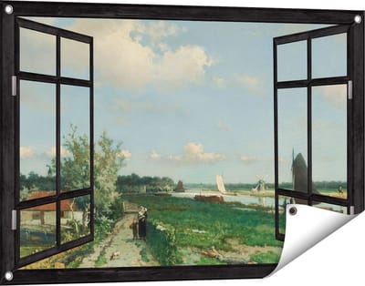 Gards Tuinposter Doorkijk De Trekvliet bij Rijswijk - Jan Hendrik Weissenbruch - 90x60 cm - Tuindoek - Tuindecoratie - Wanddecoratie buiten - Tuinschilderij